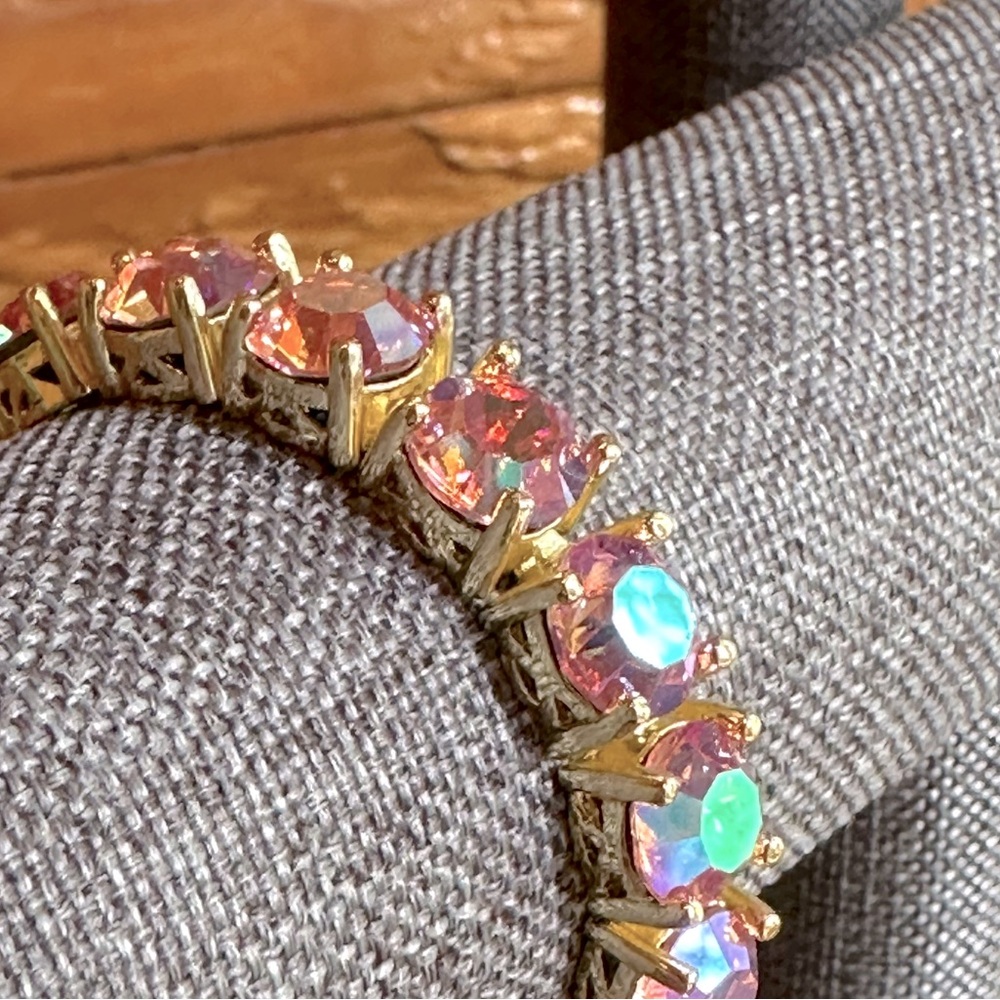 RARE Pink Aurora Borealis CZ AB Tennis Bracelet Hibiscus Park Lane Jewelry Gold - Picture 3 of 6